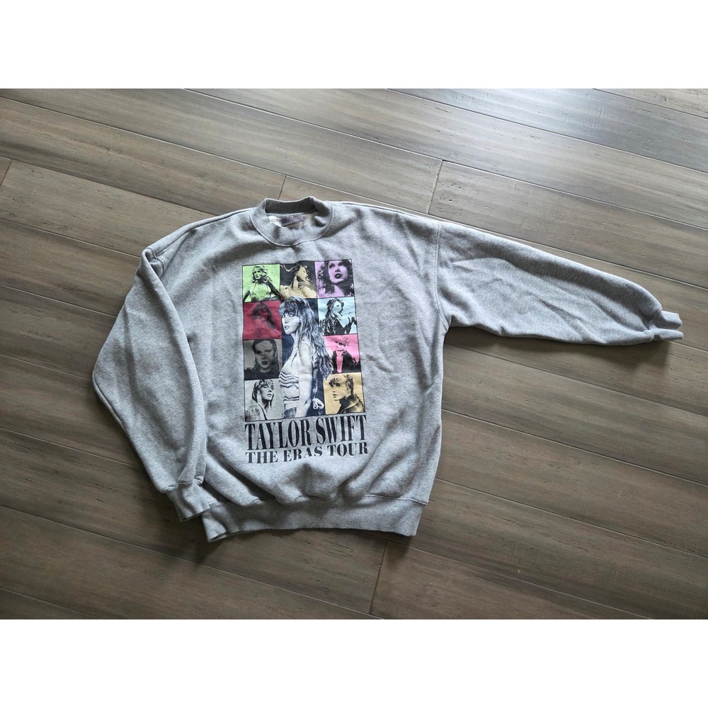 Taylor Swift The Eras Tour Sweatshirt Grey Graphic Crewneck Pullover Large